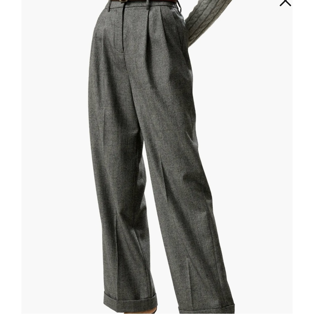 Wide leg wool-flannel suit trousers